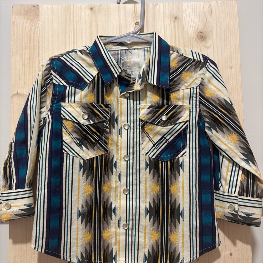 Wrangler Kids' Blue and Yellow Patterned Button Down Shirt